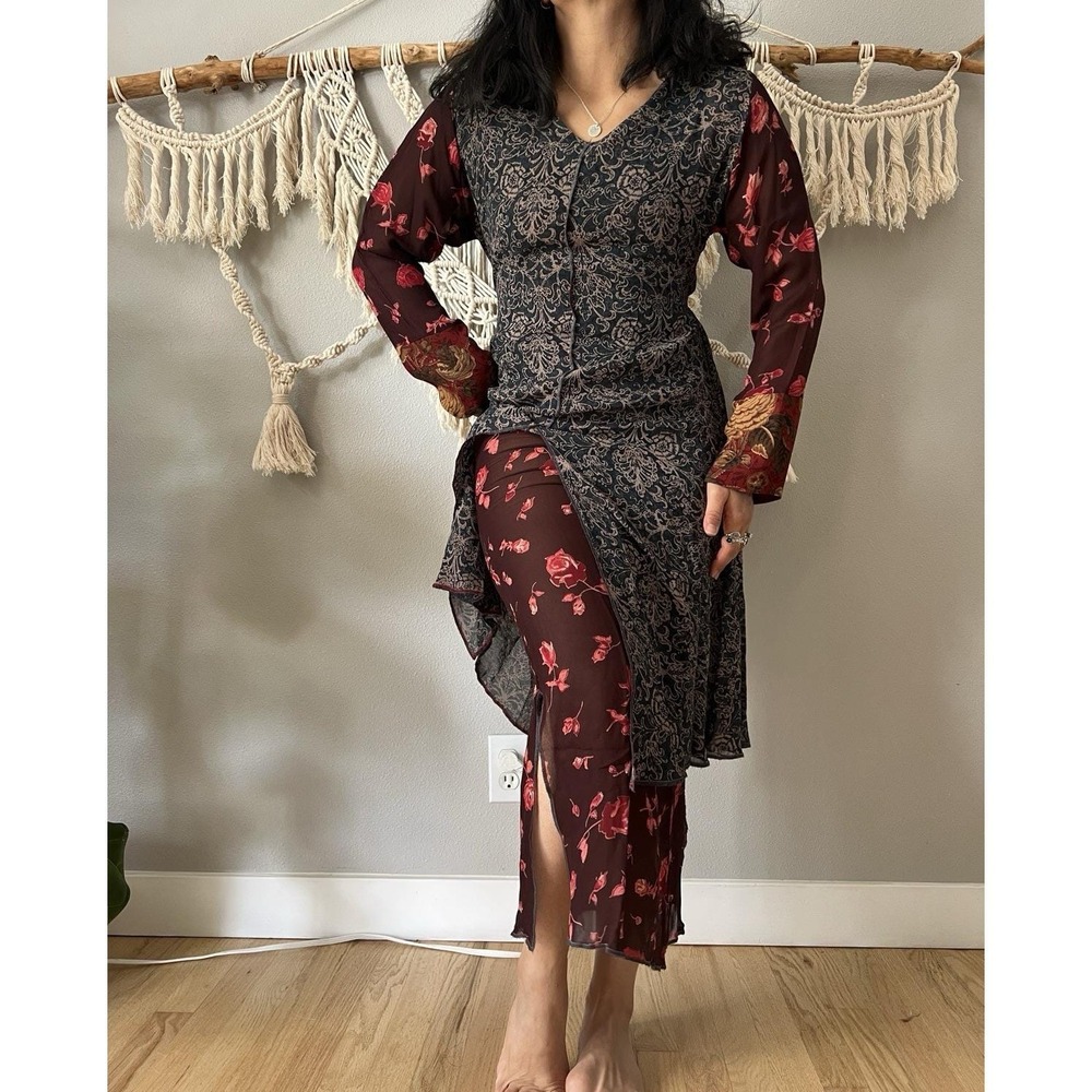 Nothing Matches Artsy Boho Festival Hippie long sleeve funky Dress Size 0 small